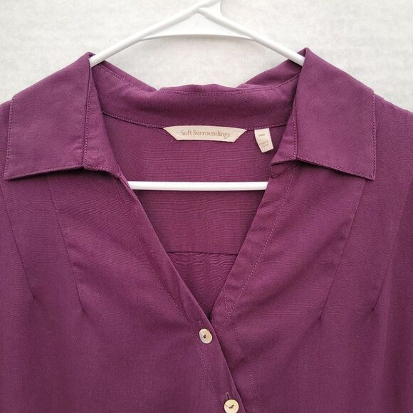 Soft Surroundings Size PM Tunic Top Washed Tencel Purple Wrap Front Asymmetric - Picture 5 of 13